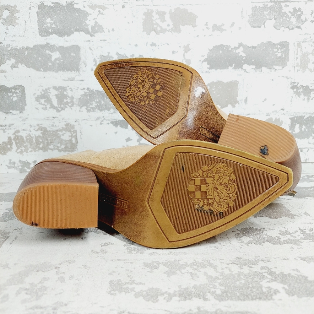 NEW Vince Camuto Gigietta Tan Suede Block Heel Pointed Toe Ankle Boots I41 - Picture 8 of 13